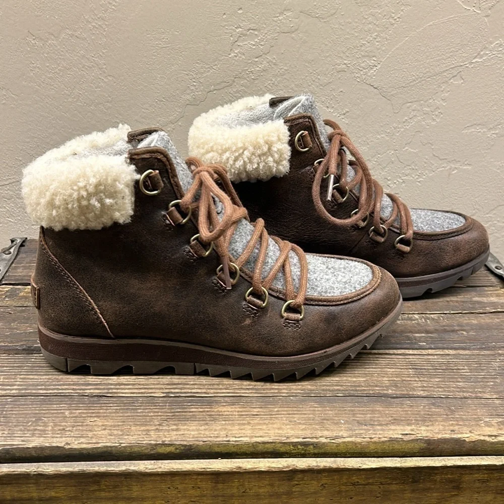 Sorel Harlow Lace Cozy Lined Brown and Gray Size 6 Boots